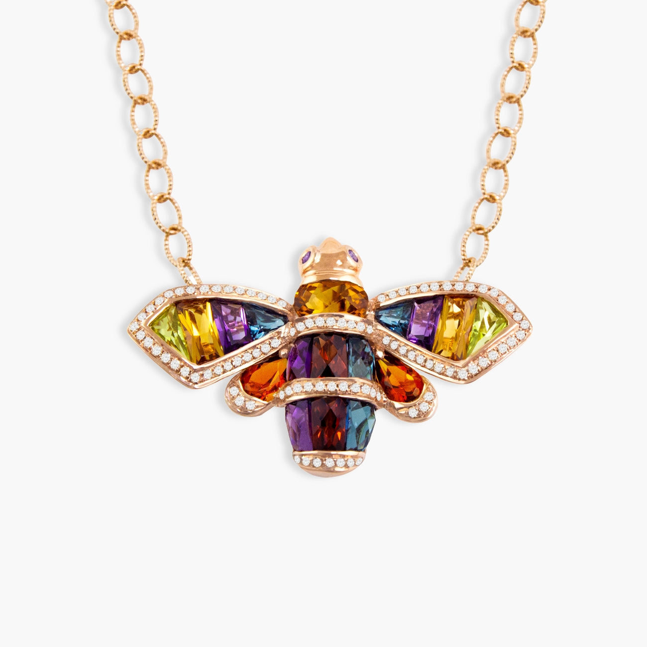 Bellarri Rainbow Gemstone Queen Bee Pendant Necklace