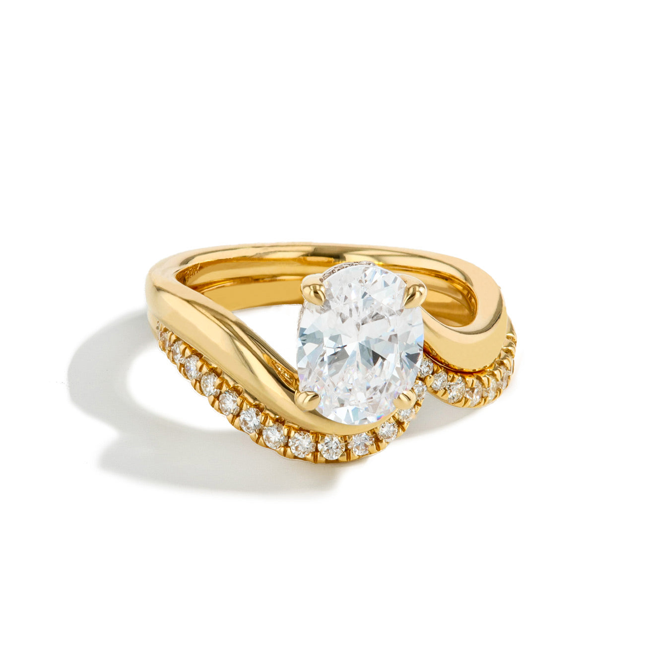 2 Carat Oval Curved Hidden Halo Engagement Ring Setting