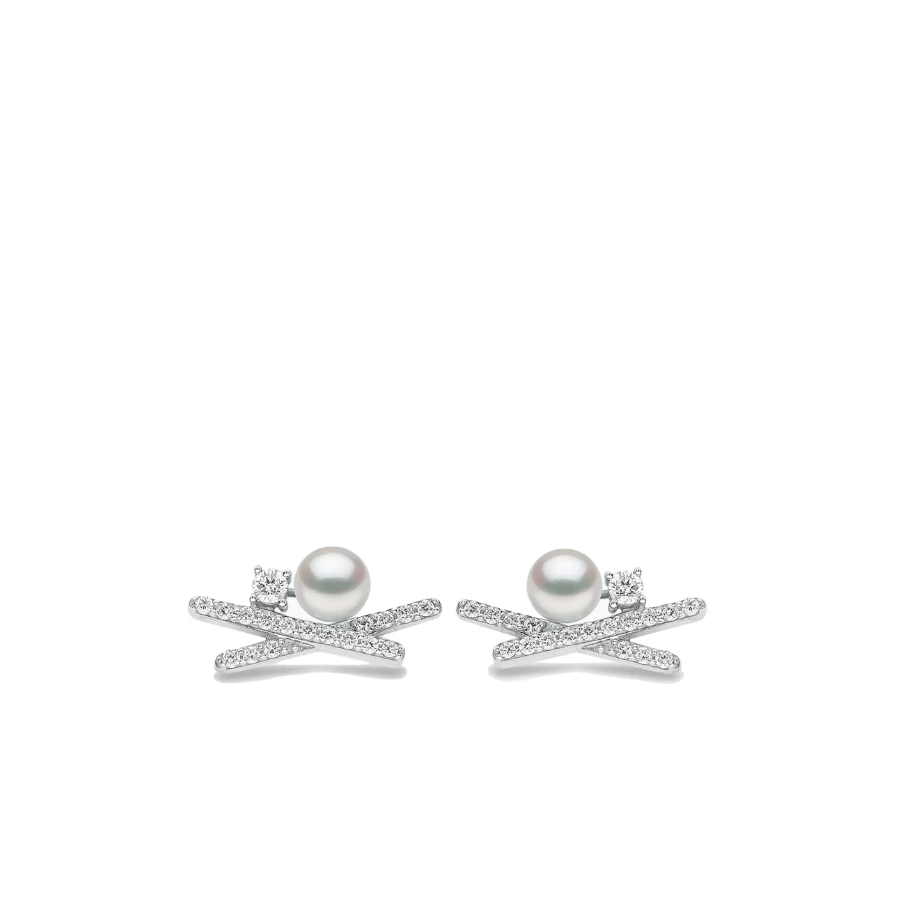 Yoko London Sleek Akoya Pearl Cross Earrings