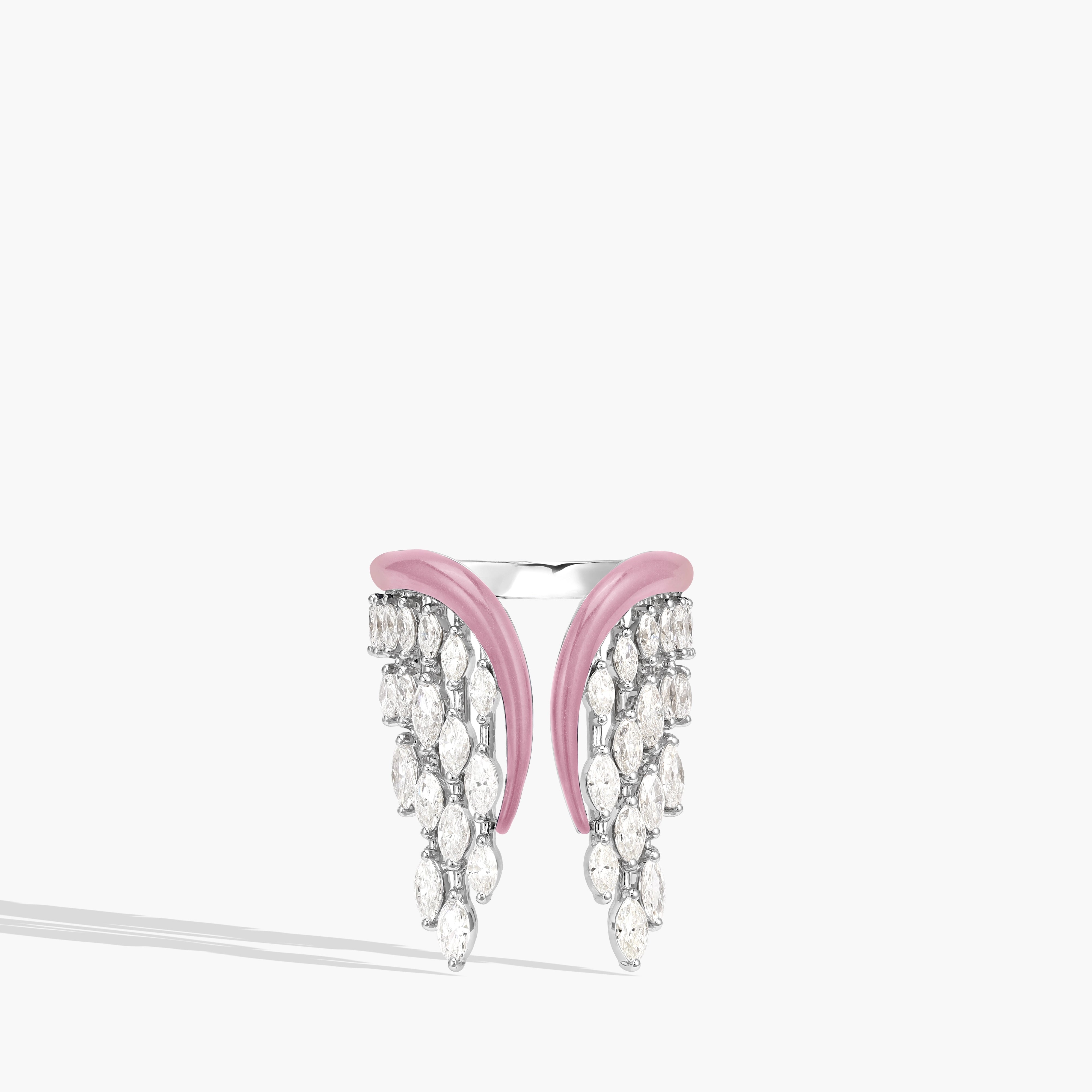 Kamyen Pink Enamel Diamond Angel Wing Ring