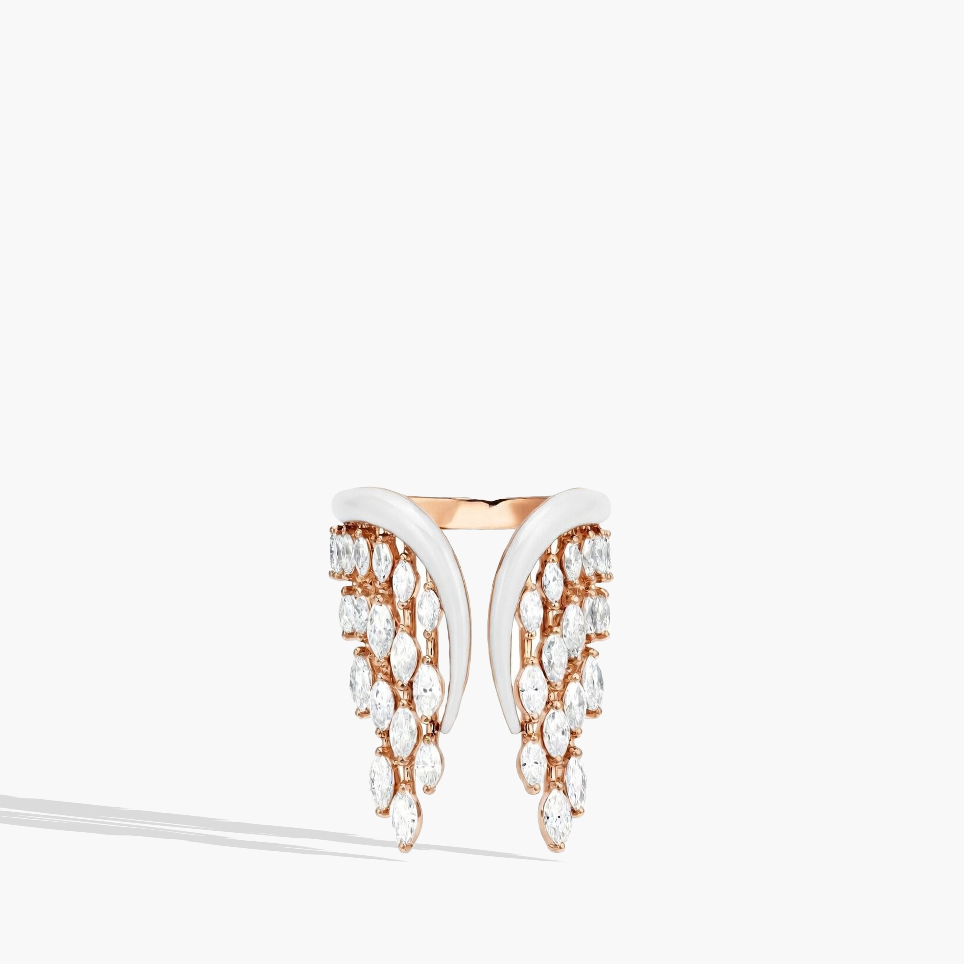 Kamyen White Enamel Diamond Angel Wing Ring