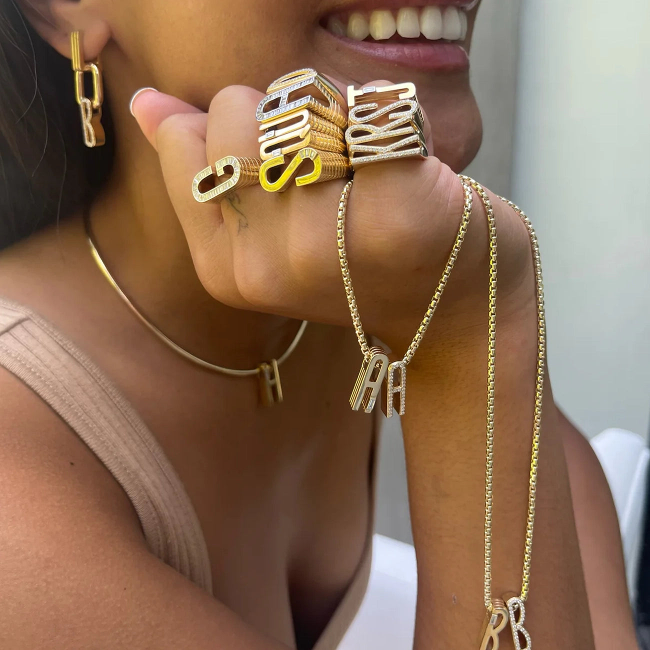 Helena Rose Ribbed Initial Ring