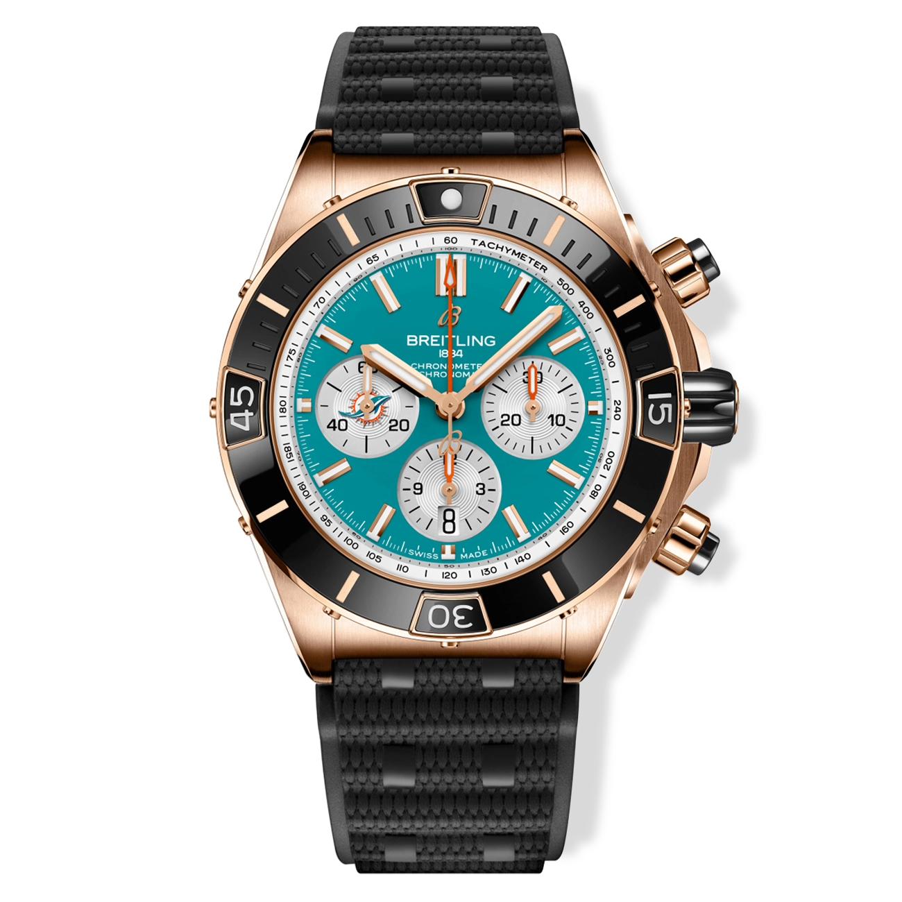 Breitling Super Chronomat B01 44 Miami Dolphins Red Gold Watch