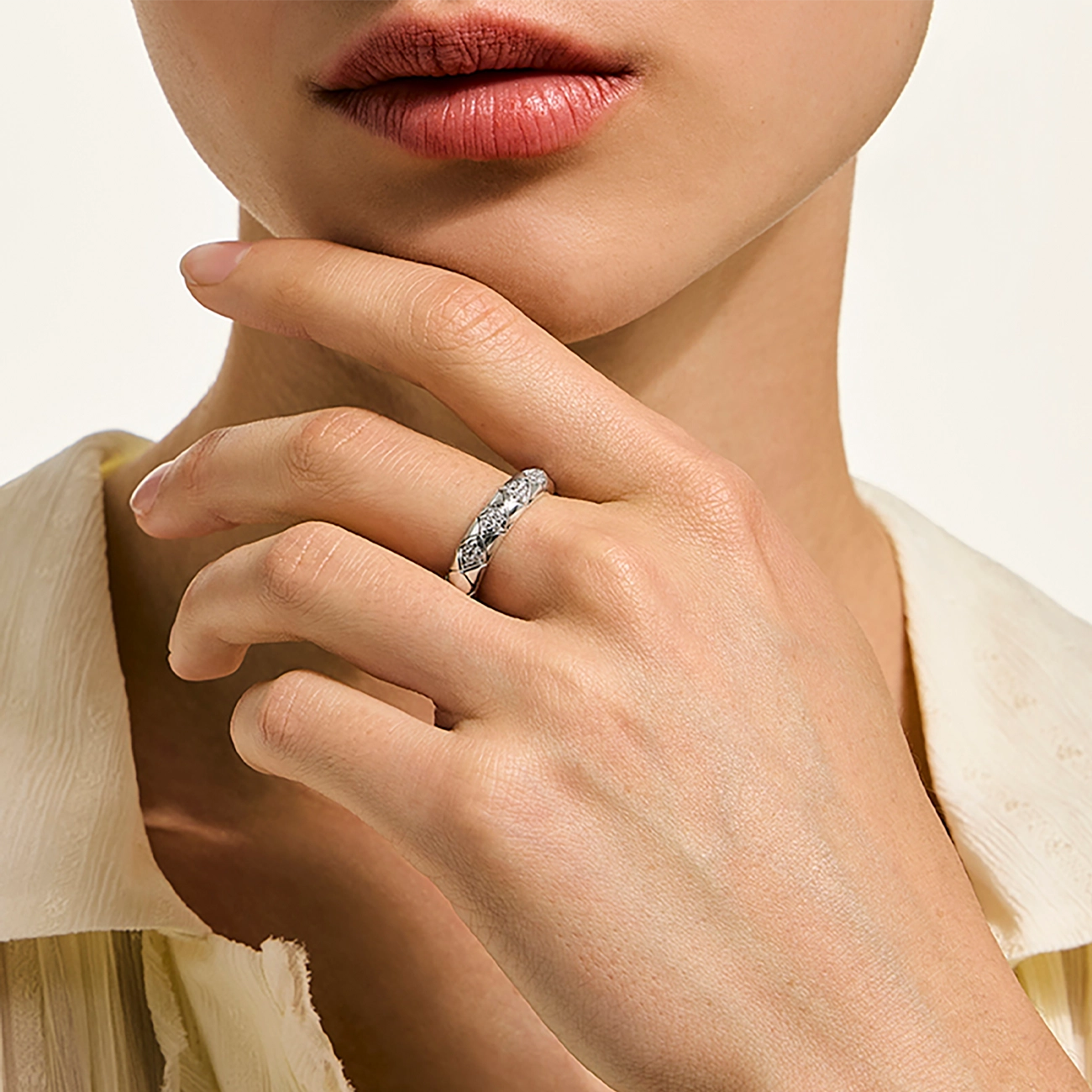 John Hardy Naga Silver Diamond Pavé 4.5mm Band Ring