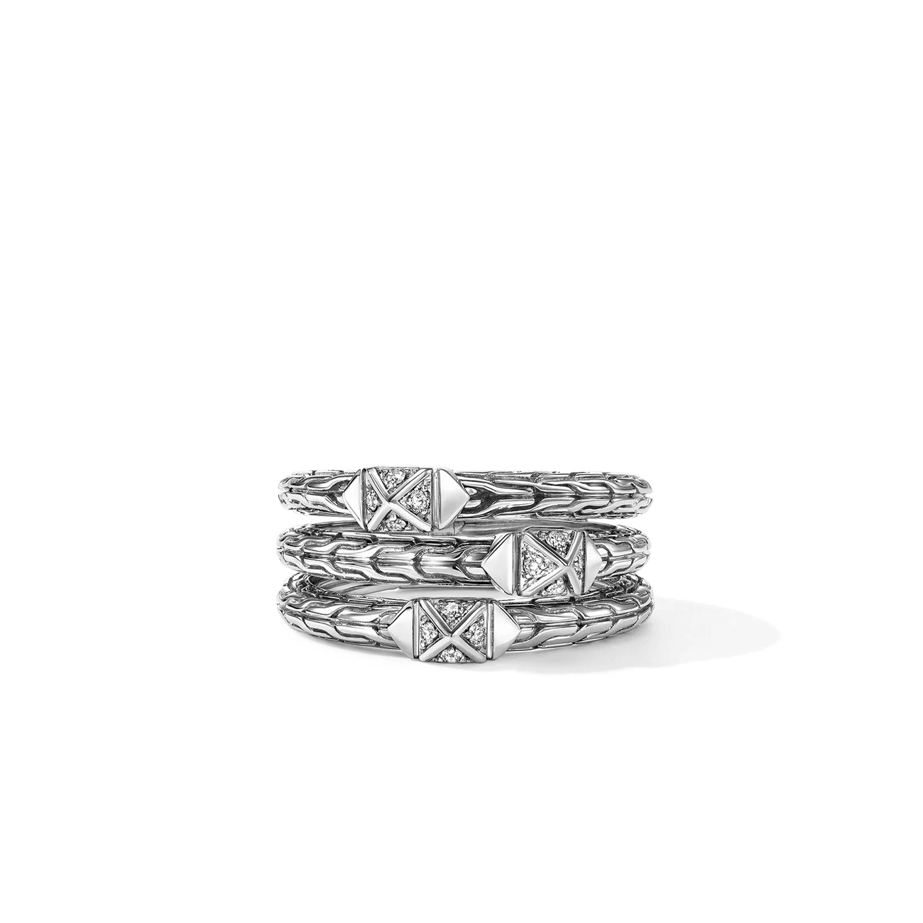 John Hardy Icon Stud Silver Triple Row Diamond Ring