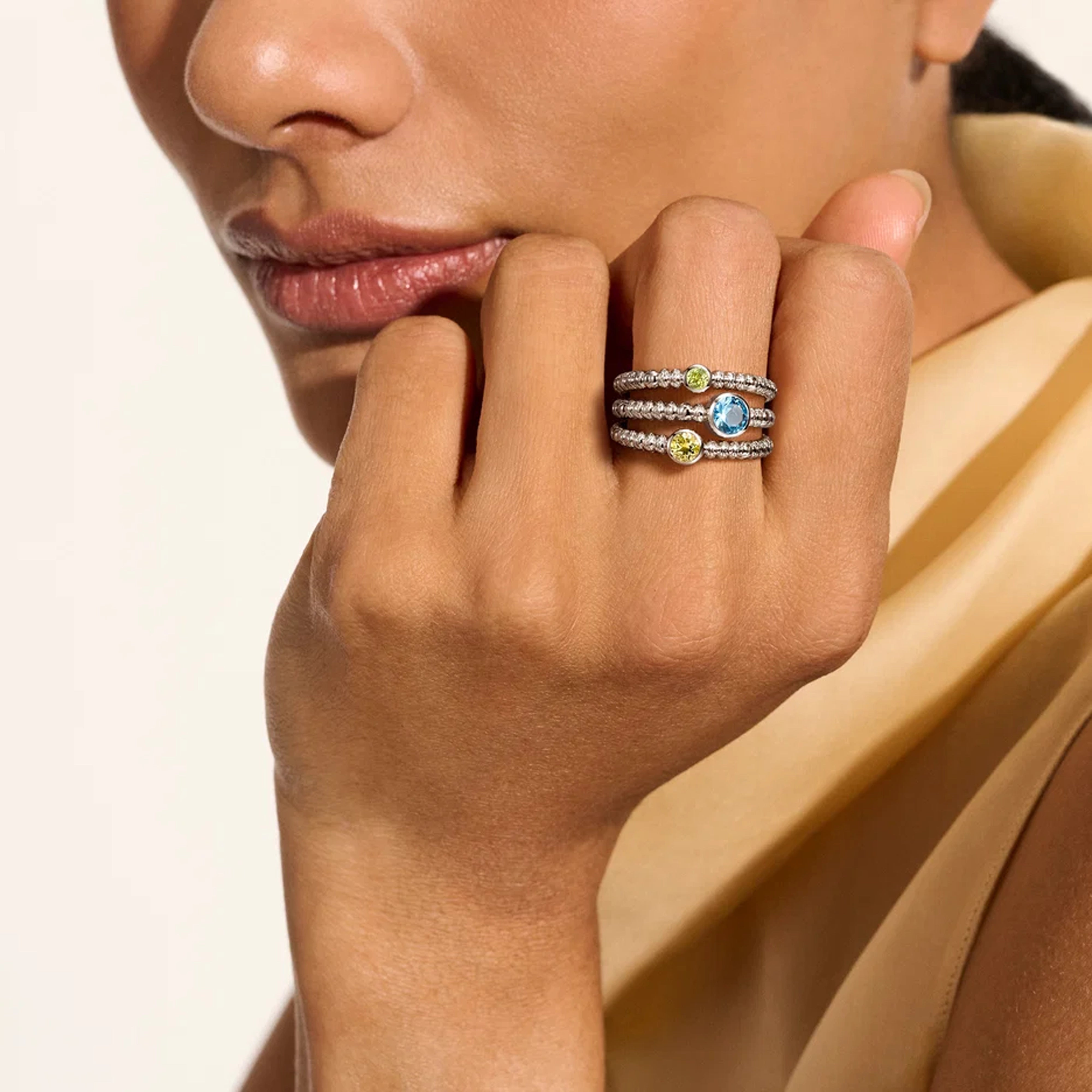 John Hardy Heishi Gemstone Three Band Ring
