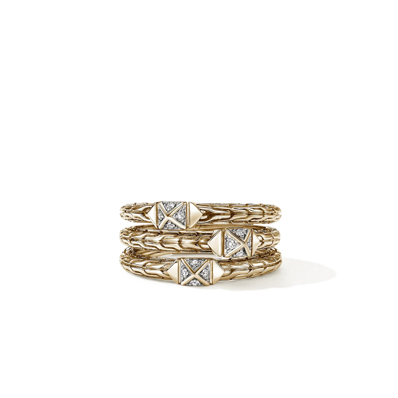 John Hardy Icon Stud Gold Diamond Triple Row Ring