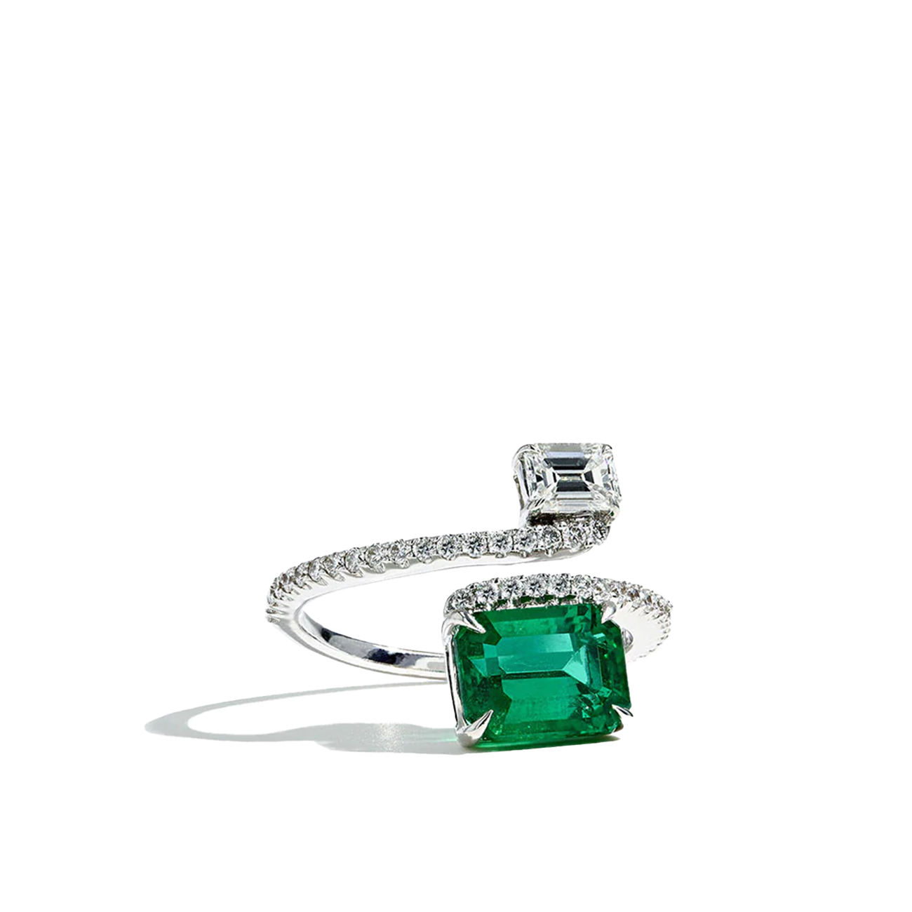 2 Carat Green Emerald and Diamond Bypass Ring