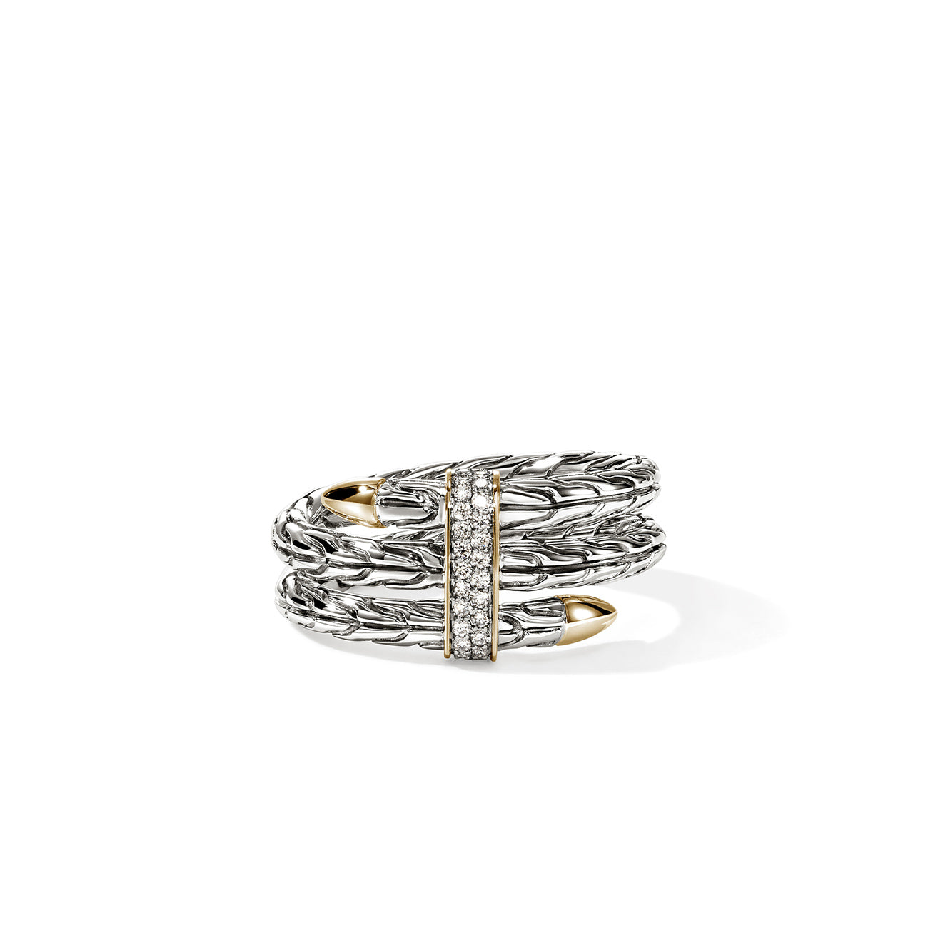 John Hardy Spear Two Tone Diamond Double Wrap Ring