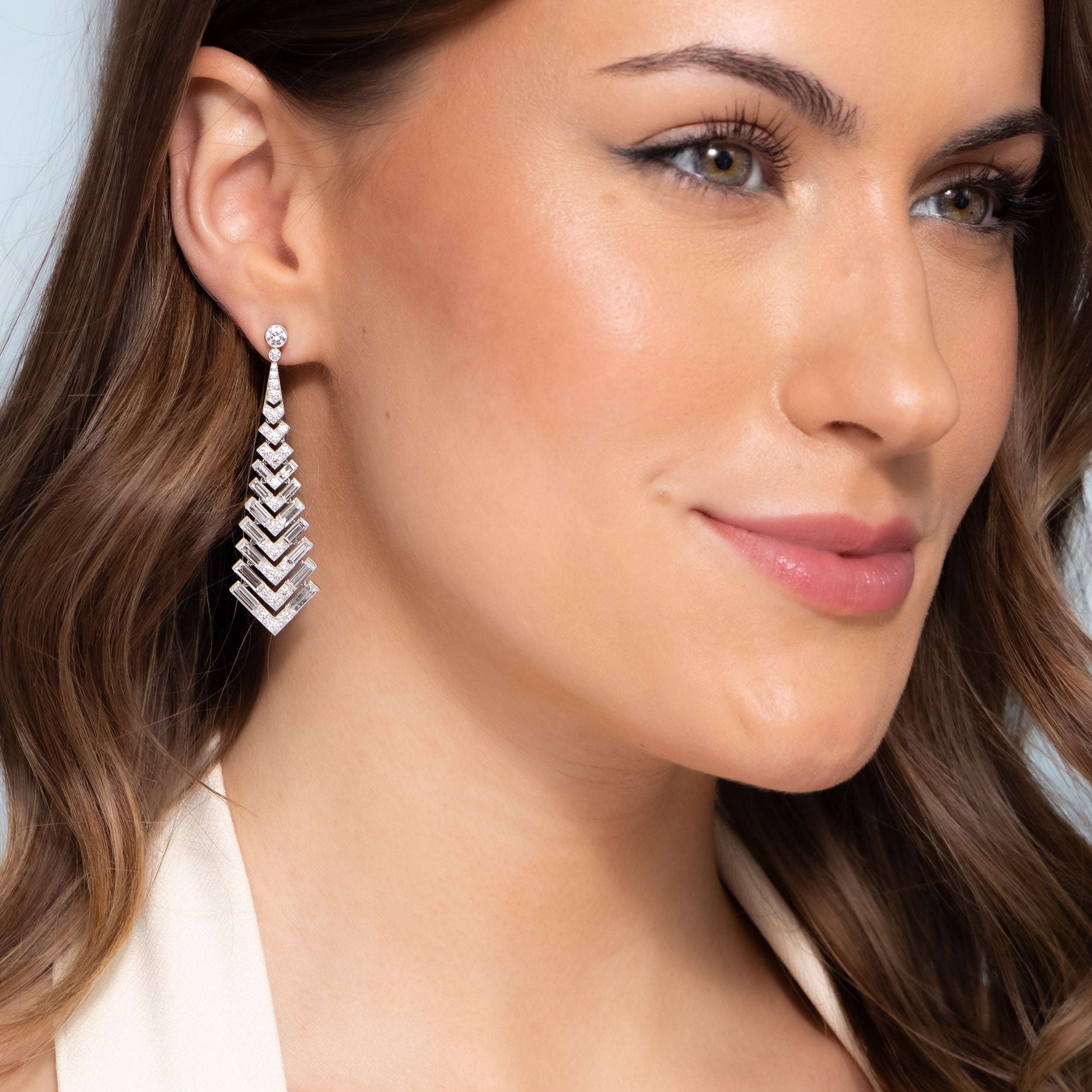 8.50 Carat Round and Baguette Dangle Earrings
