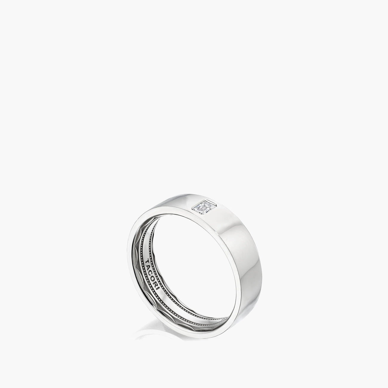 Tacori Wedding Band in Platinum with Diamonds side view