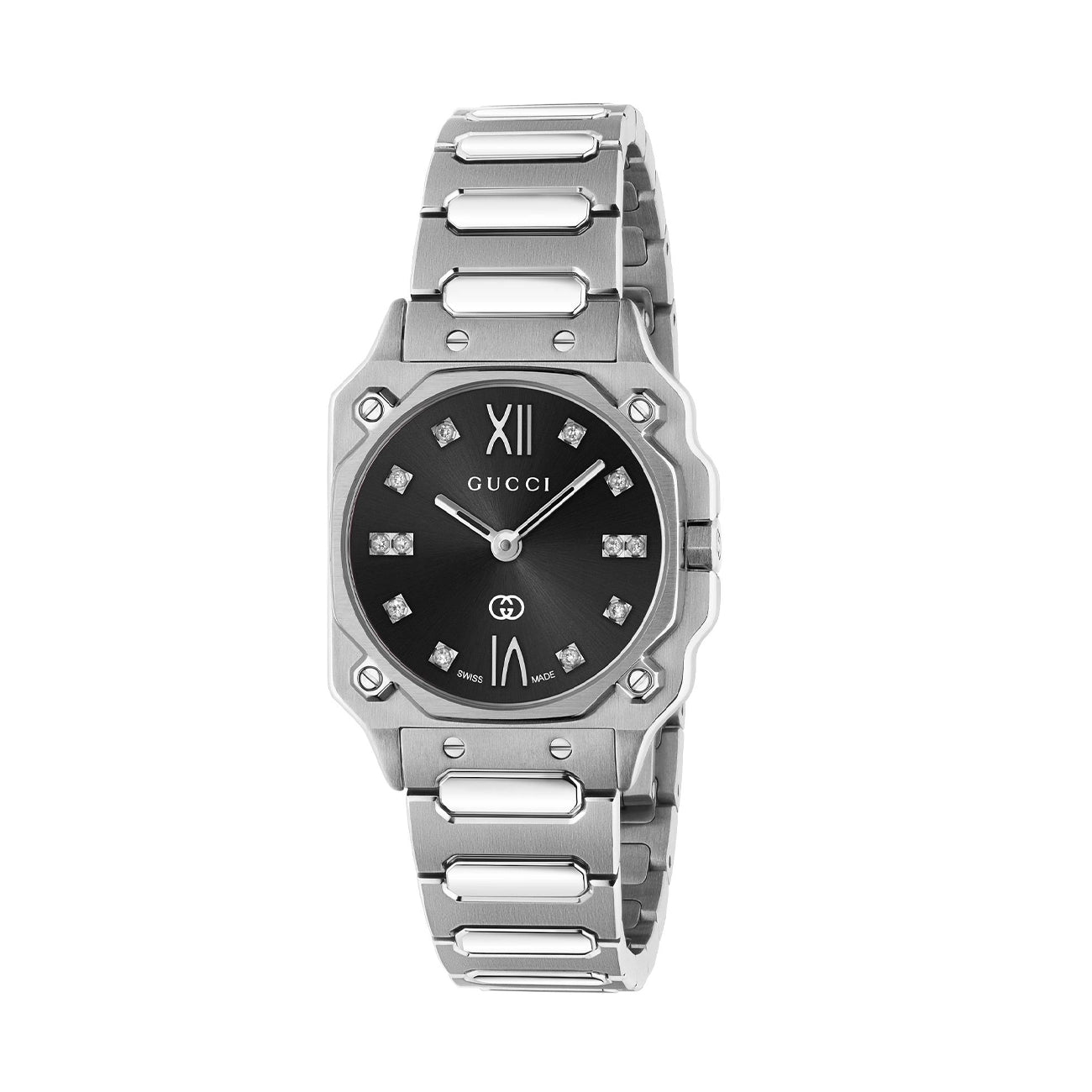 Gucci G-Flat Two-Tone Black Dial Watch on Steel Bracelet - 30mm