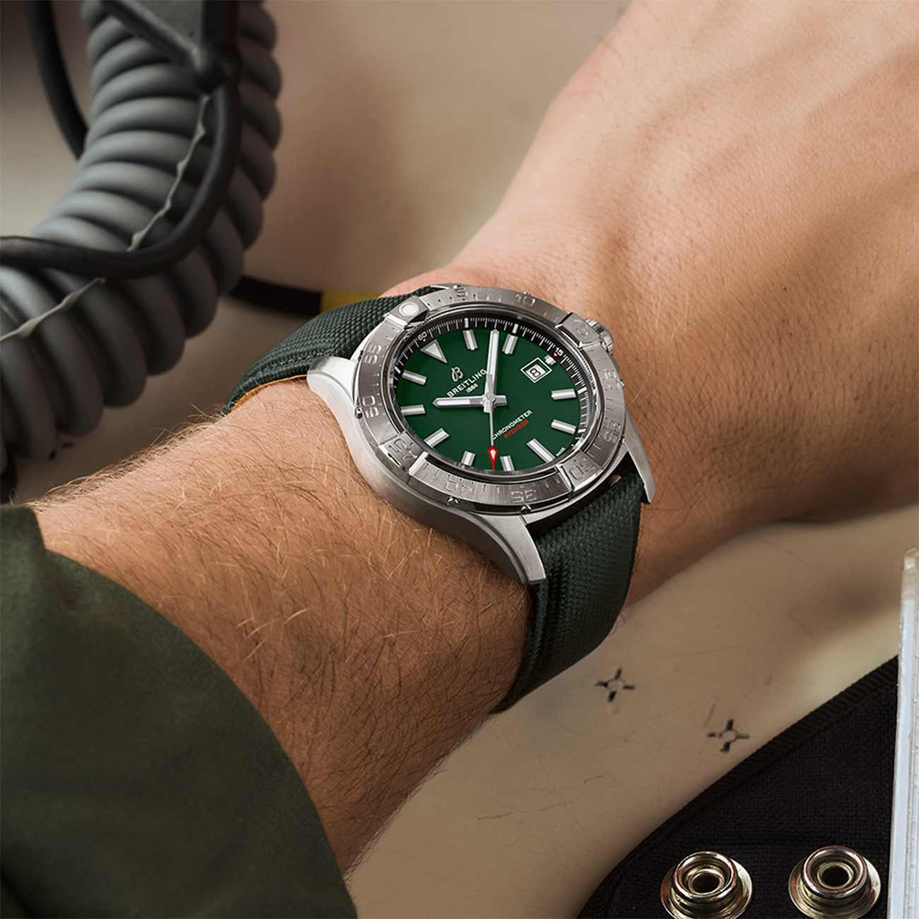 Breitling Avenger Automatic 42 Green Dial on Strap