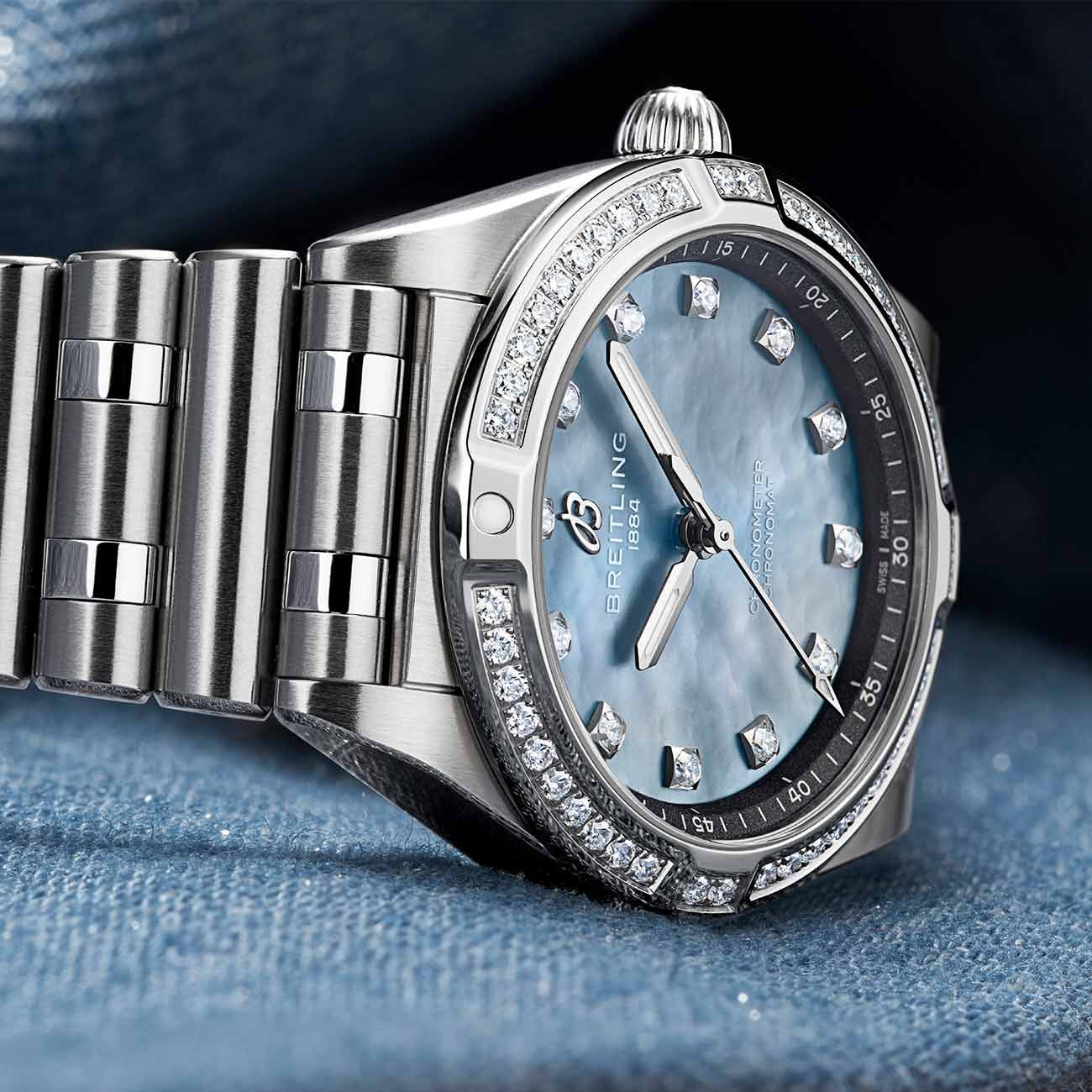 Breitling Chronomat 28 Blue Mother-of-Pearl Dial with Stainless Steel Rouleux Bracelet