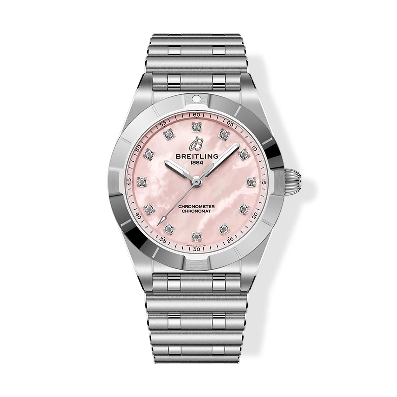 Breitling Chronomat 28 Pink Mother-of-Pearl Dial with Stainless Steel Rouleux Bracelet