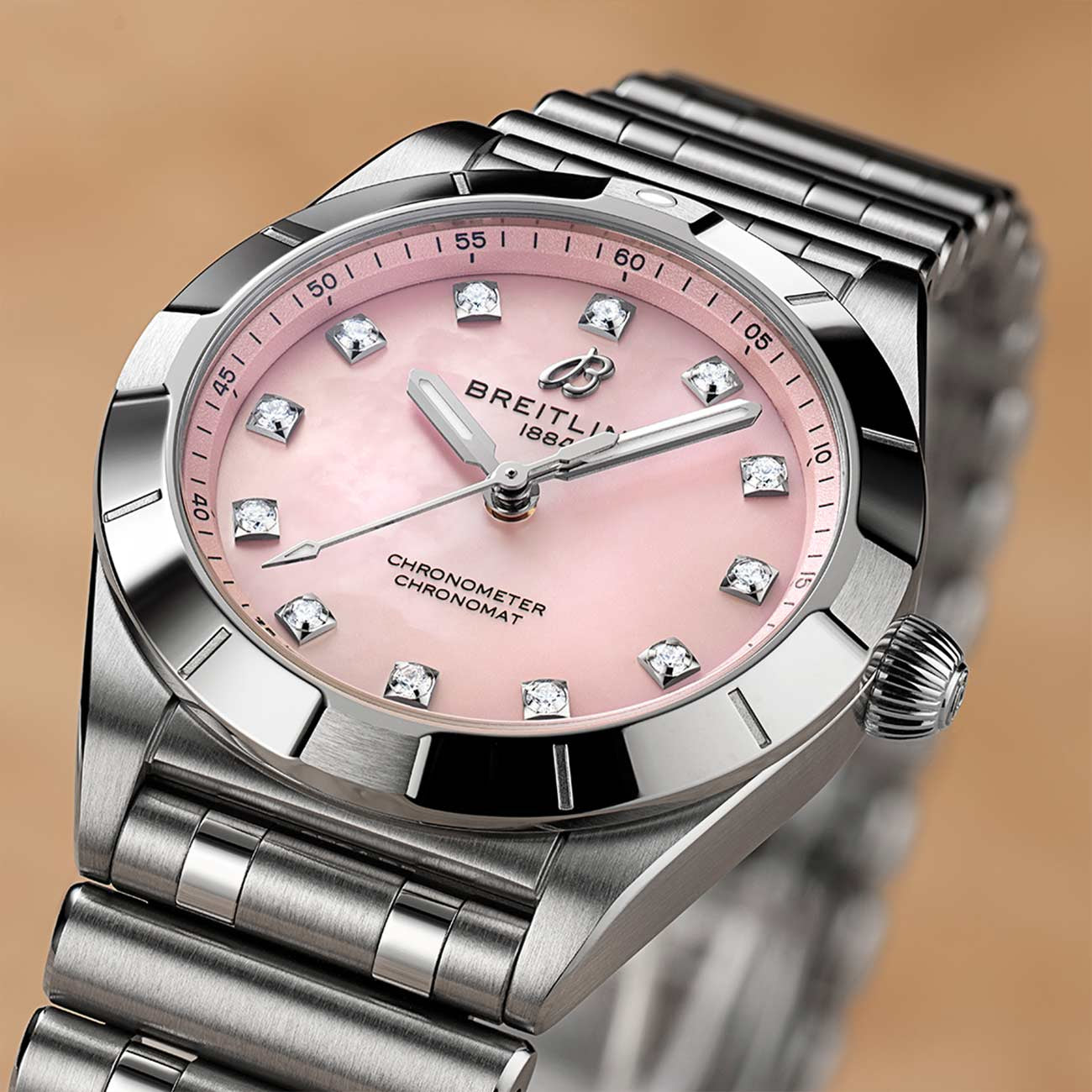 Breitling Chronomat 28 Pink Mother-of-Pearl Dial with Stainless Steel Rouleux Bracelet