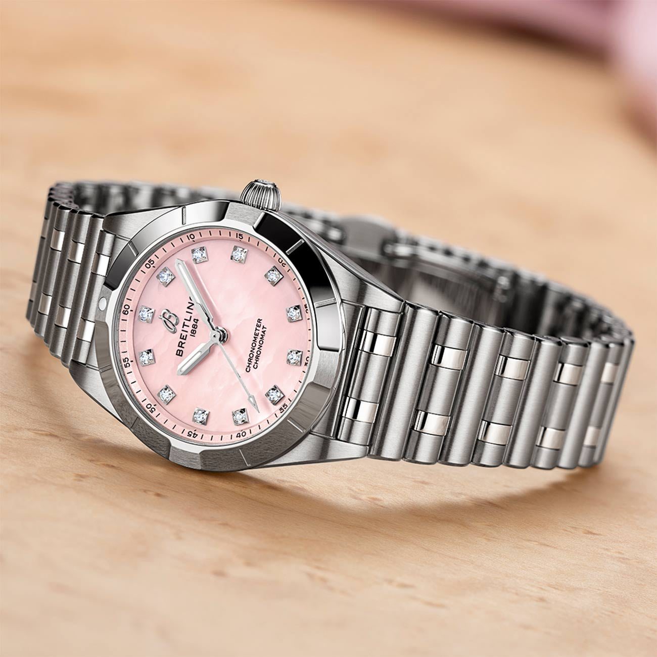 Breitling Chronomat 28 Pink Mother-of-Pearl Dial with Stainless Steel Rouleux Bracelet