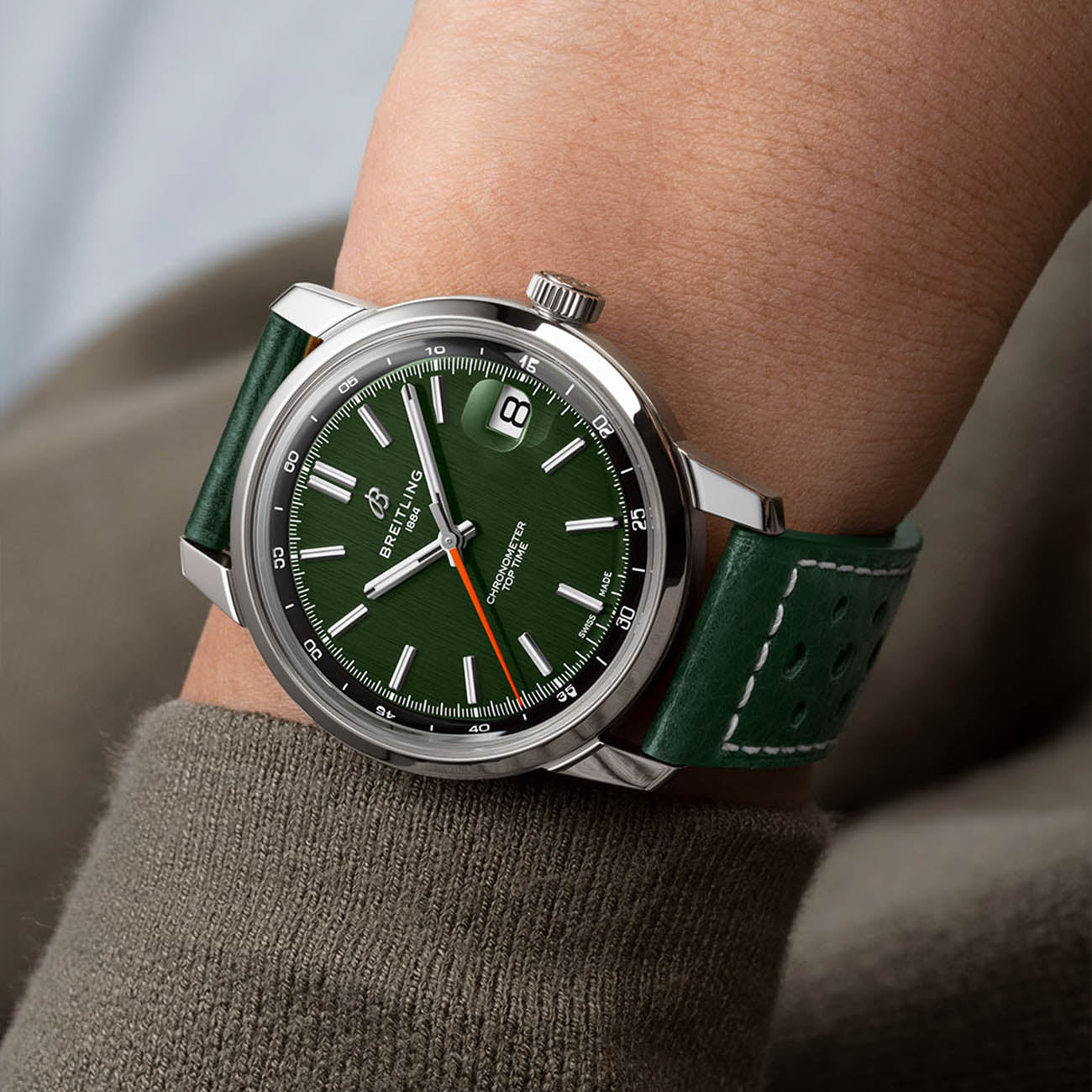 Breitling Top Time B31 Watch in Green on Strap - 38mm