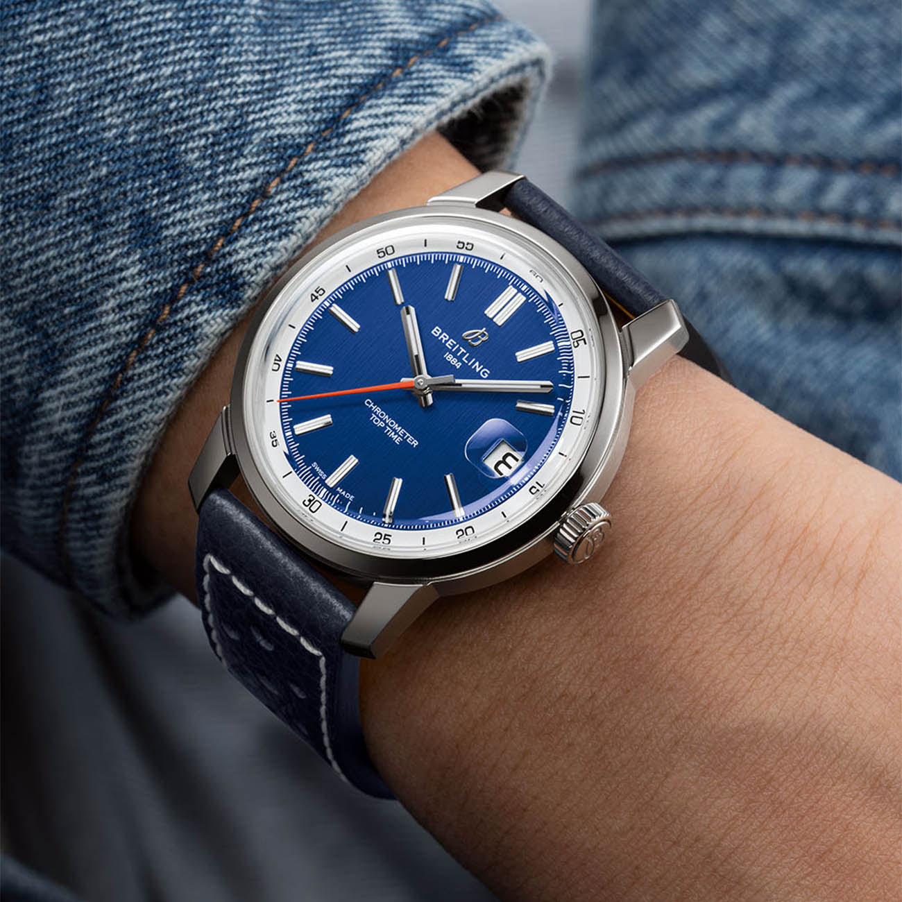 Breitling Top Time B31 Watch in Blue on Strap - 38mm