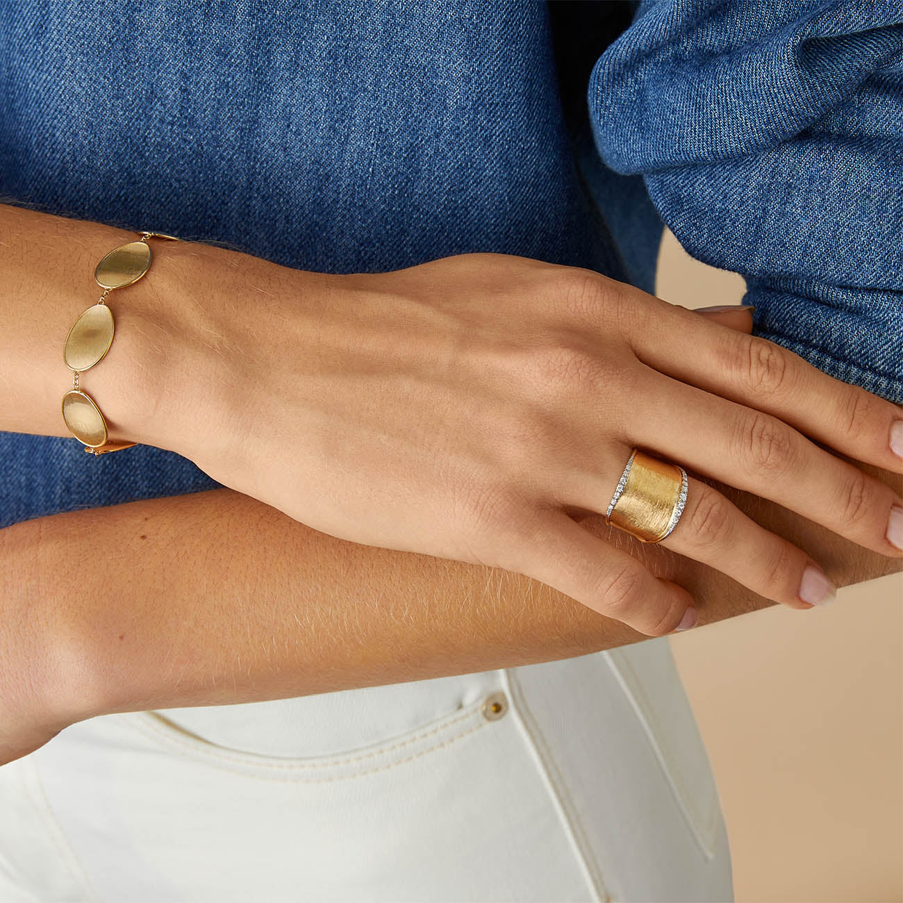 Marco Bicego Lunaria Diamond Yellow Gold Wide Ring