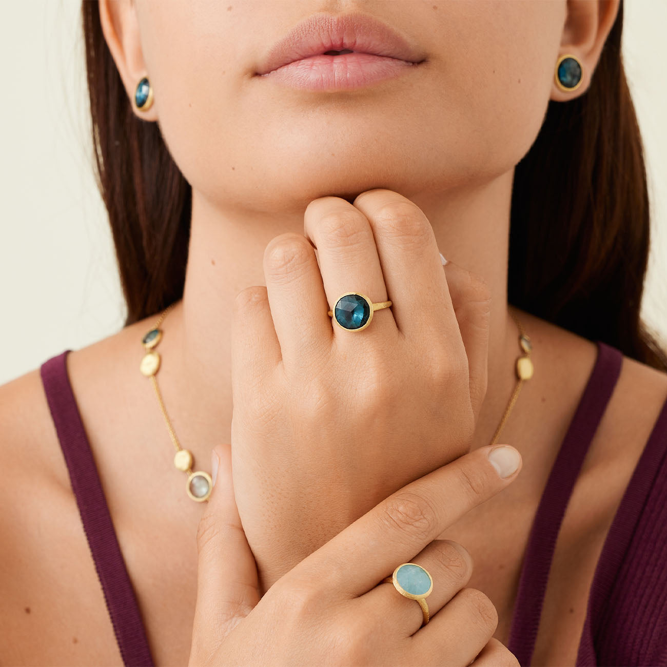 Marco Bicego Jaipur Yellow Gold Medium London Blue Topaz Stackable Ring