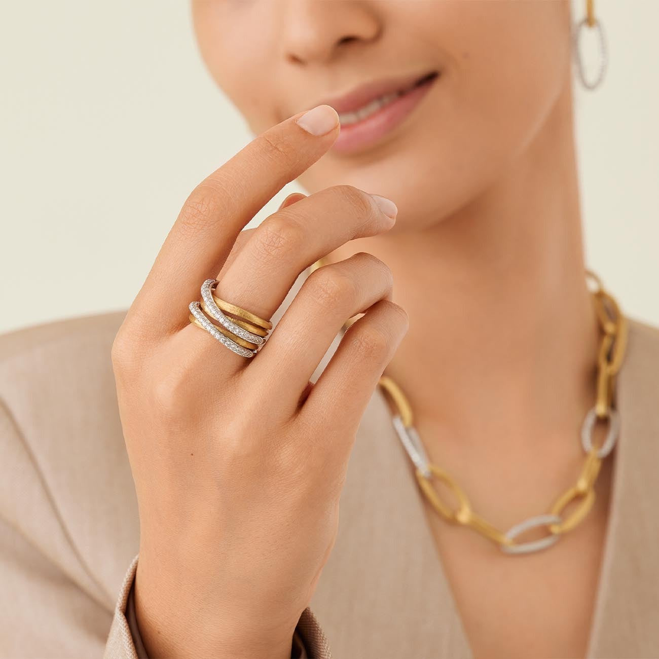 Marco Bicego Alta Diamond and Gold 5 Row Ring