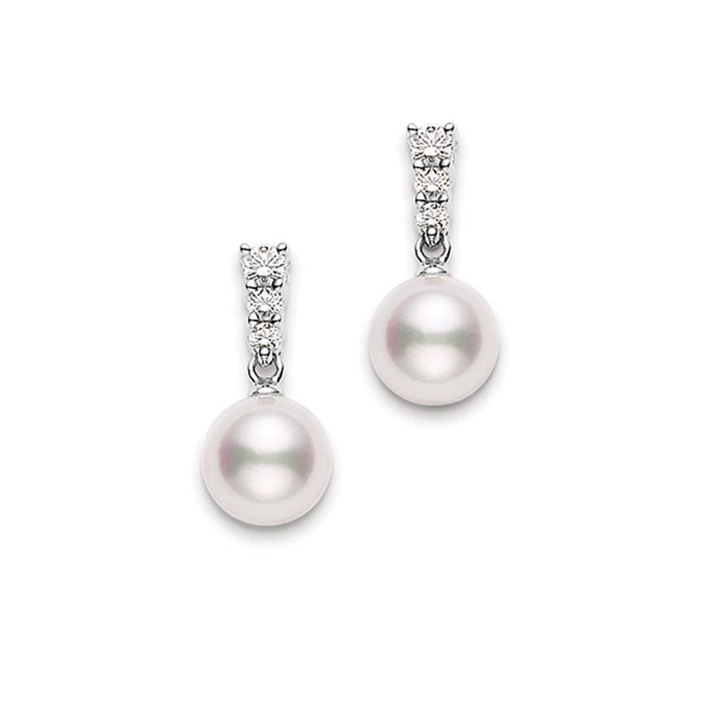 Mikimoto Morning Dew Akoya Pearl Diamond Gold Earrings 8mm