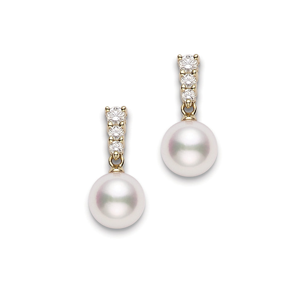 Mikimoto Morning Dew Akoya Pearl Diamond Gold Earrings 8mm