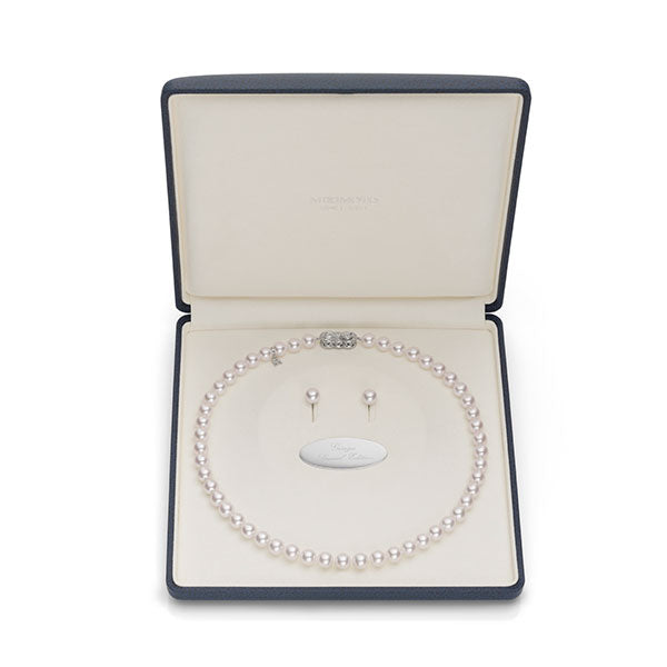 Mikimoto Ginza Akoya Pearl White Gold Box Set Necklace & Earring Set