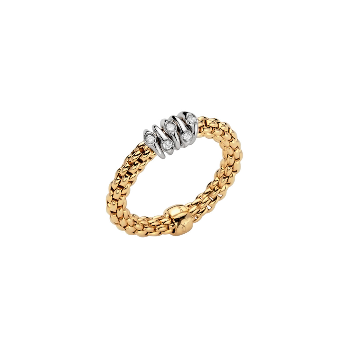 Fope Prima Yellow Gold Dew Drop Diamond Rondel Station Ring