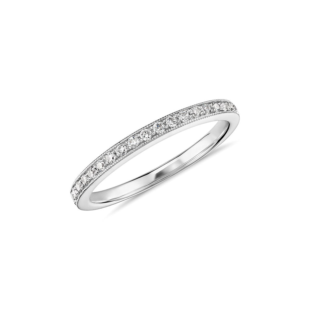 Private Label White Gold Diamond Milgrain Wedding Band