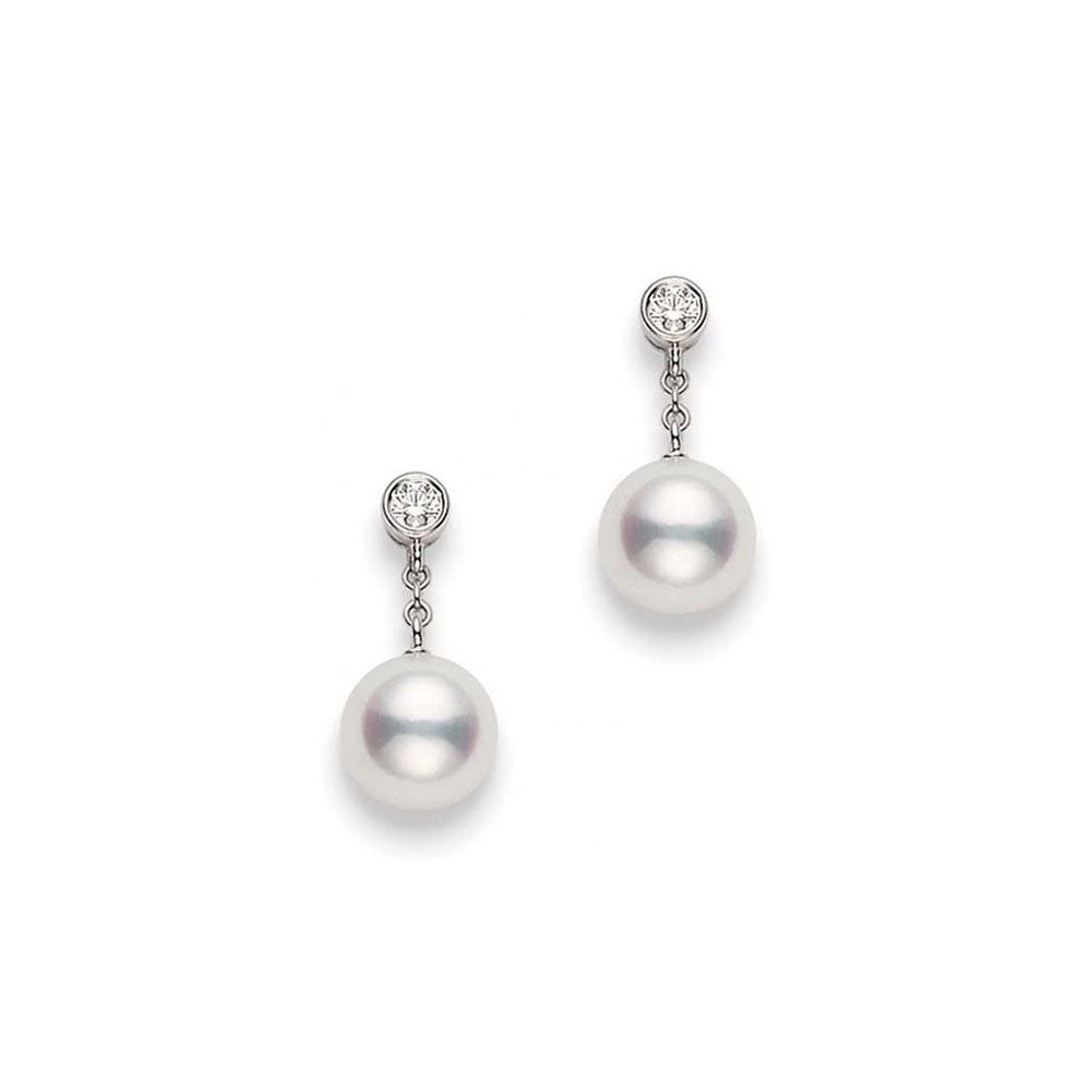 Mikimoto Akoya Pearl and Diamond White Gold Classic Drop Earrings 8mm