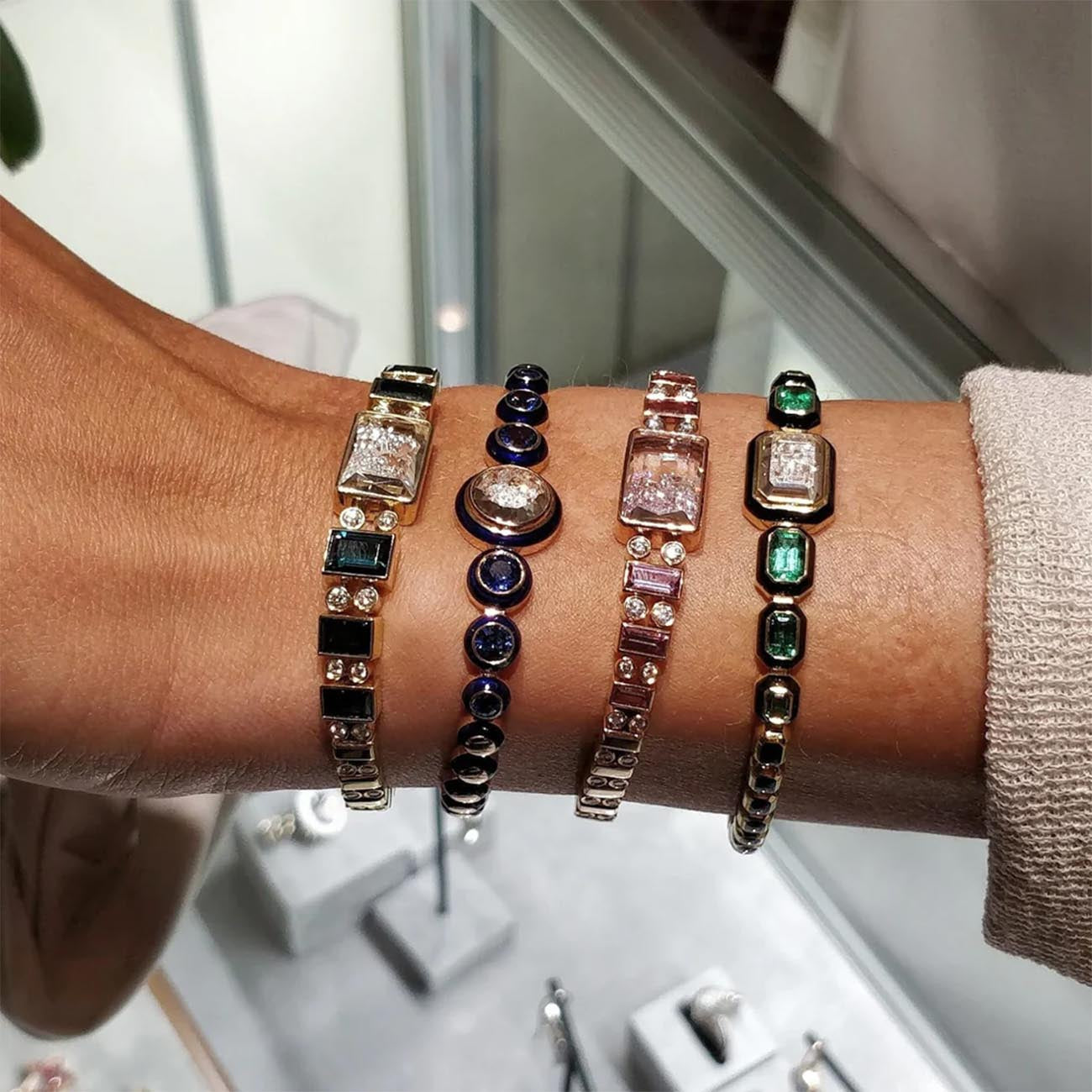 Moritz Glik Enamel Emerald Tennis Bracelet