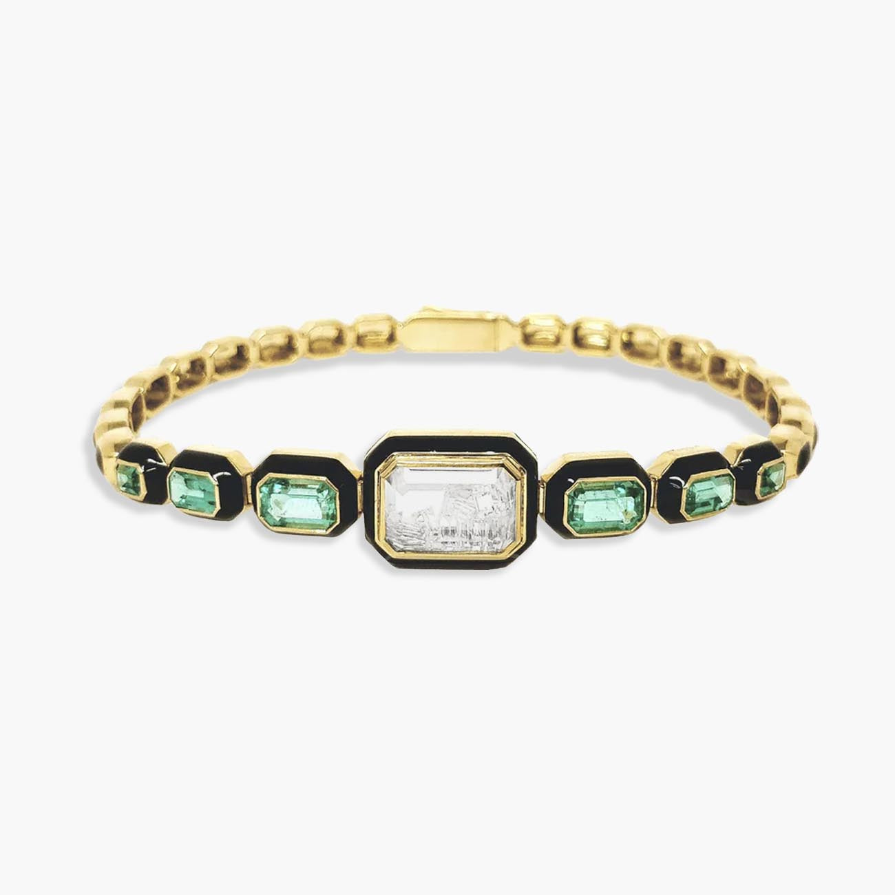 Moritz Glik Enamel Emerald Tennis Bracelet