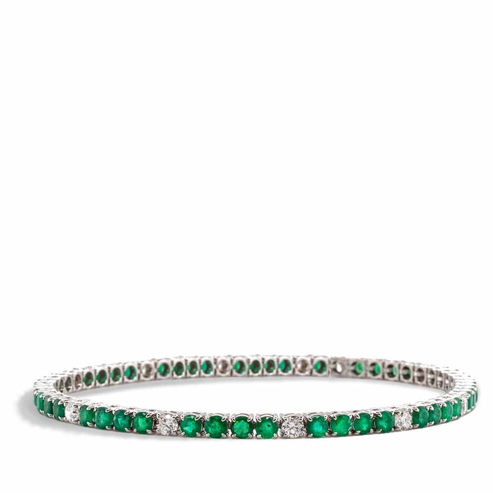 Emerald And Diamond Tennis Bracelet in White Gold