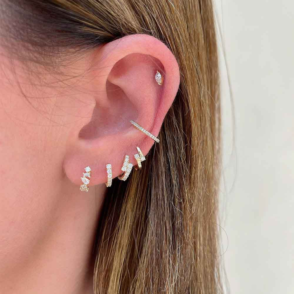 EF Collection Full Cut Diamond Arc Mini Huggie Earrings