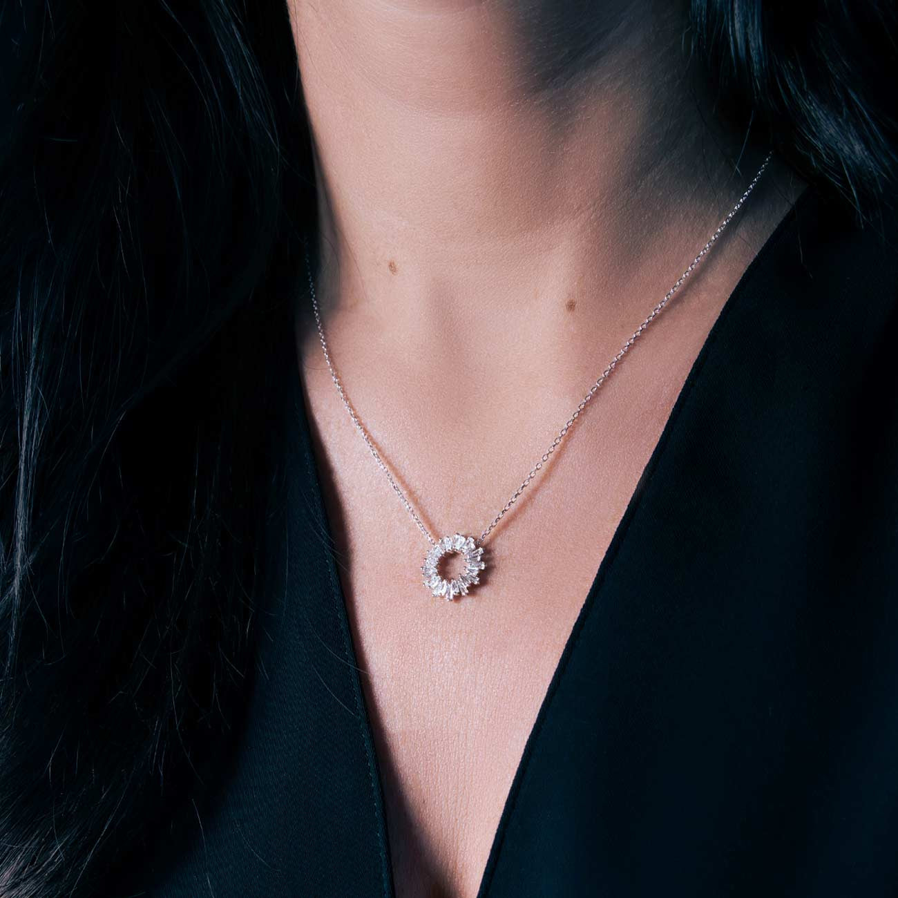 Baguette Circle Diamond Necklace