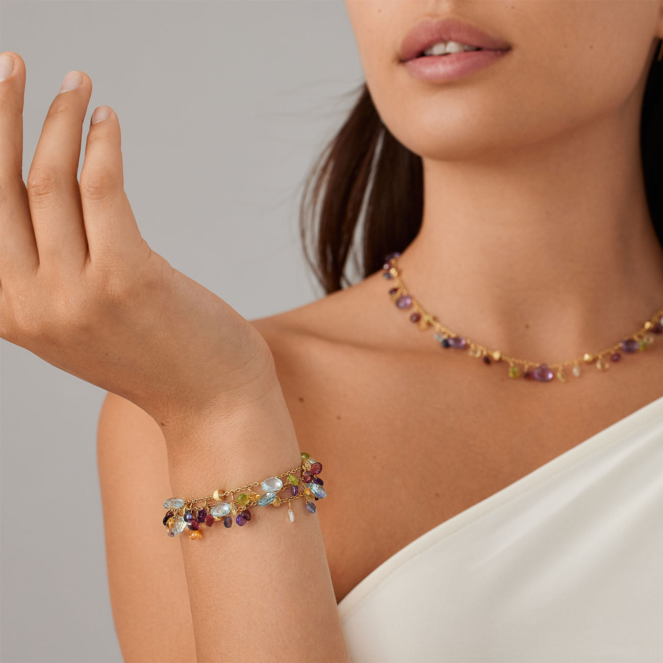 Marco Bicego Paradise Blue Topaz Mix Gemstone Triple Strand Bracelet