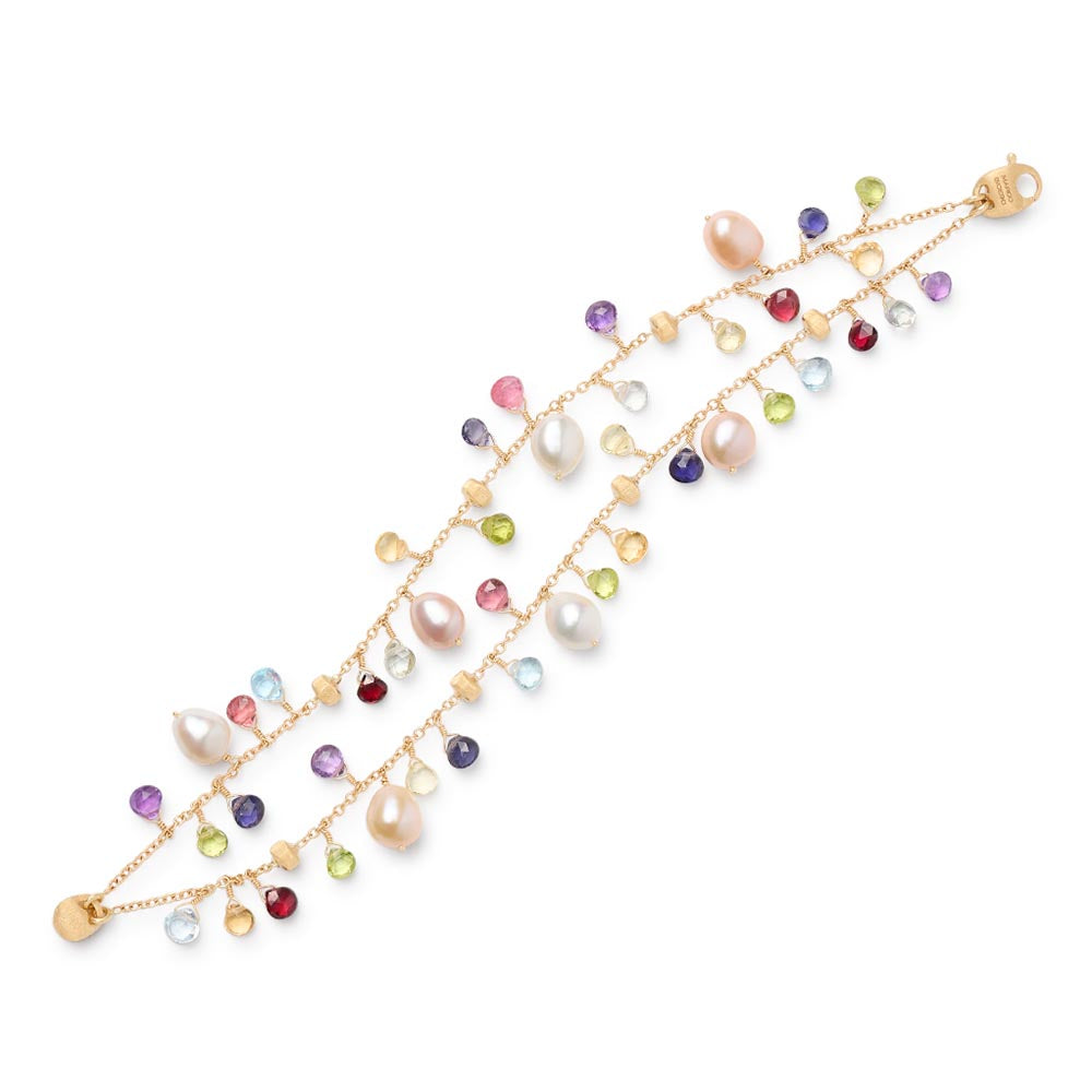 Marco Bicego Paradise White and Pink Pearls Mixed Gemstone Double Strand Bracelet