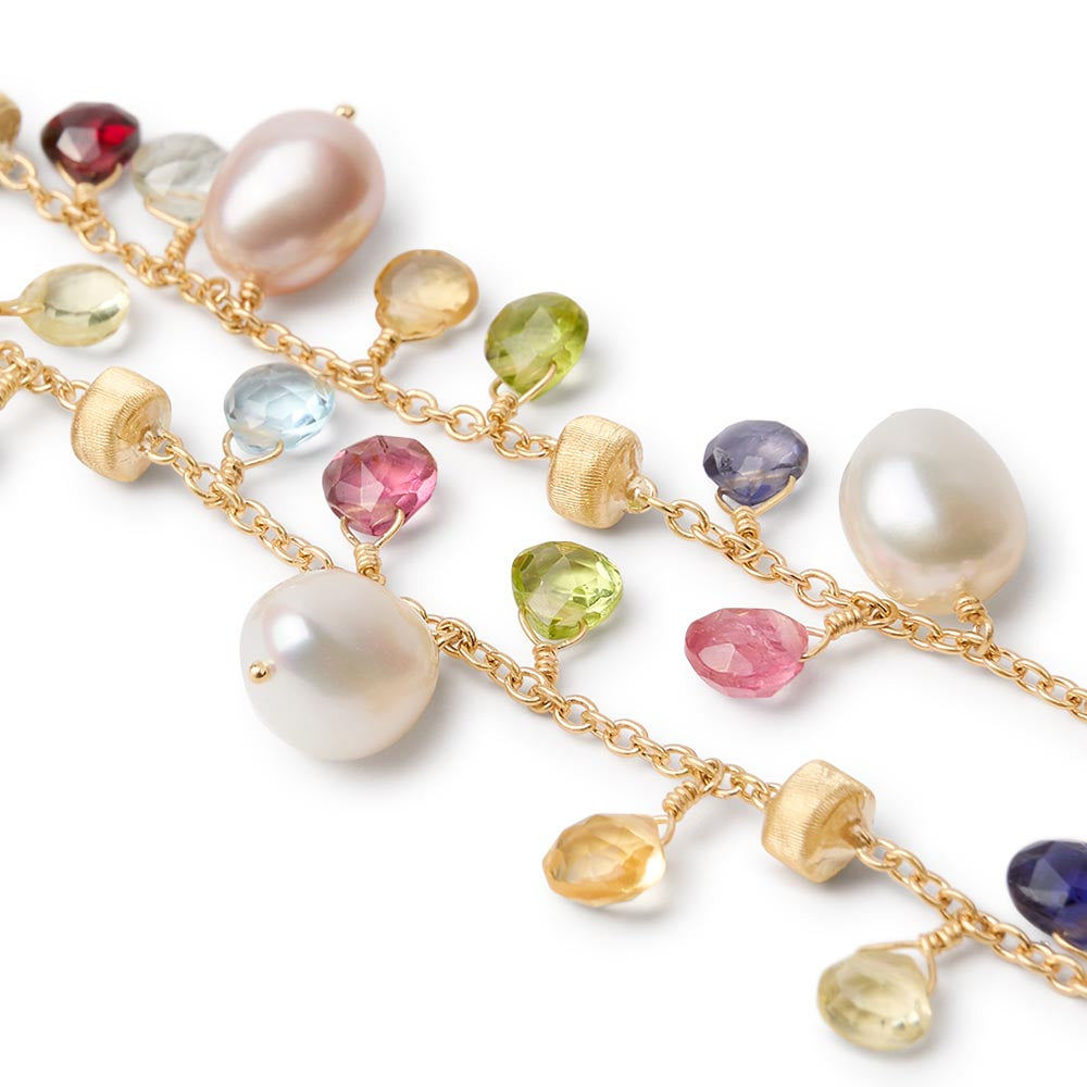 Marco Bicego Paradise White and Pink Pearls Mixed Gemstone Double Strand Bracelet