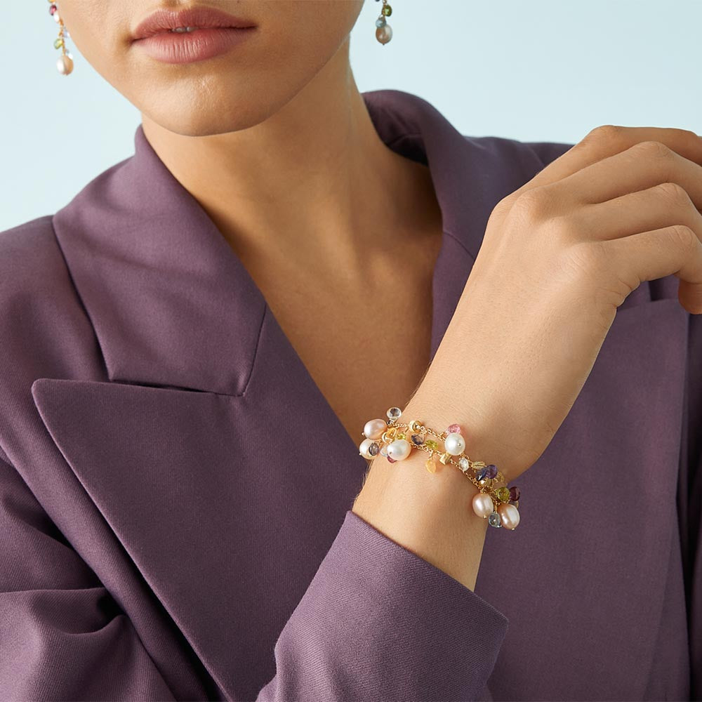 Marco Bicego Paradise White and Pink Pearls Mixed Gemstone Double Strand Bracelet