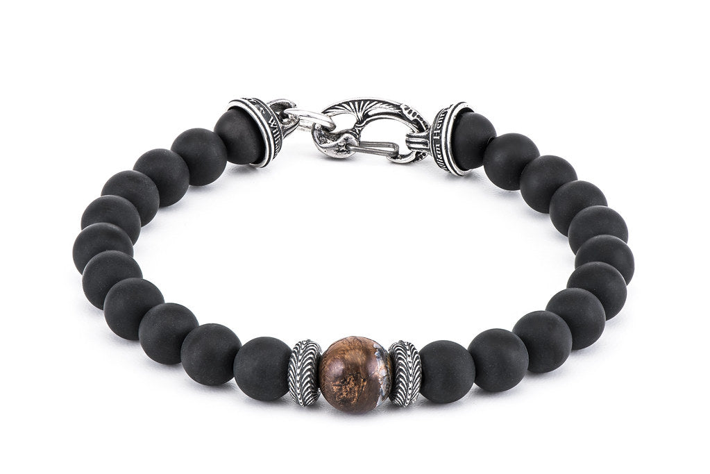 William Henry Clan Frosted Black Onyx Bead Bracelet