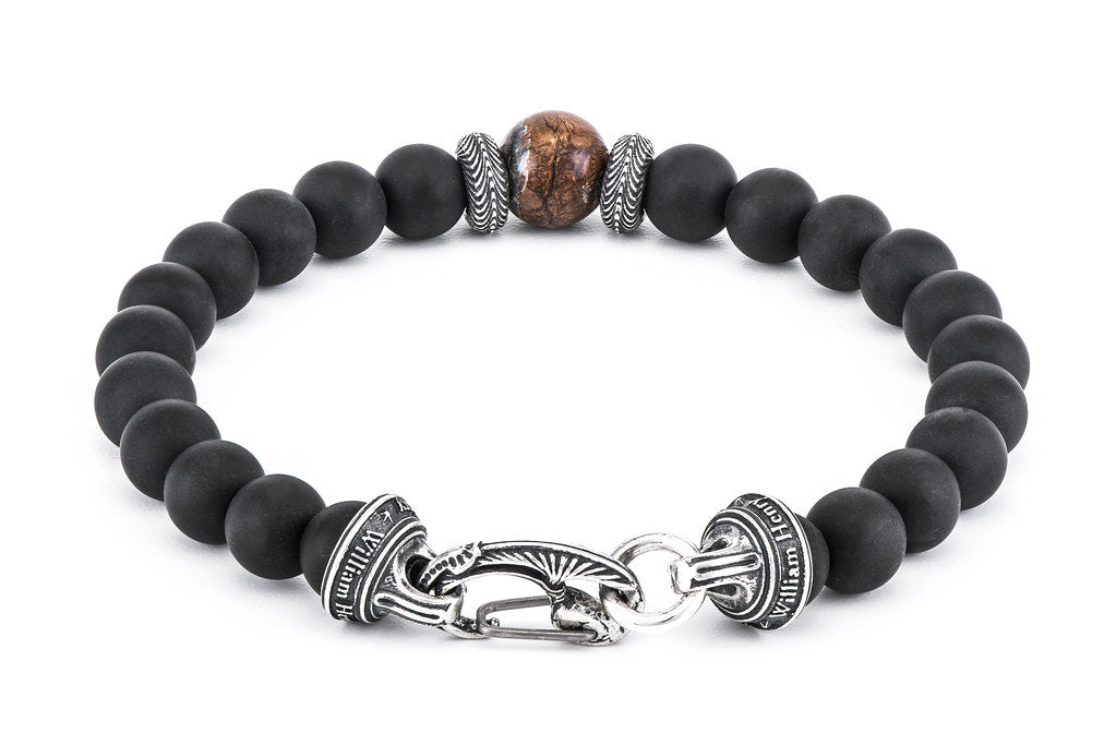 William Henry Clan Frosted Black Onyx Bead Bracelet