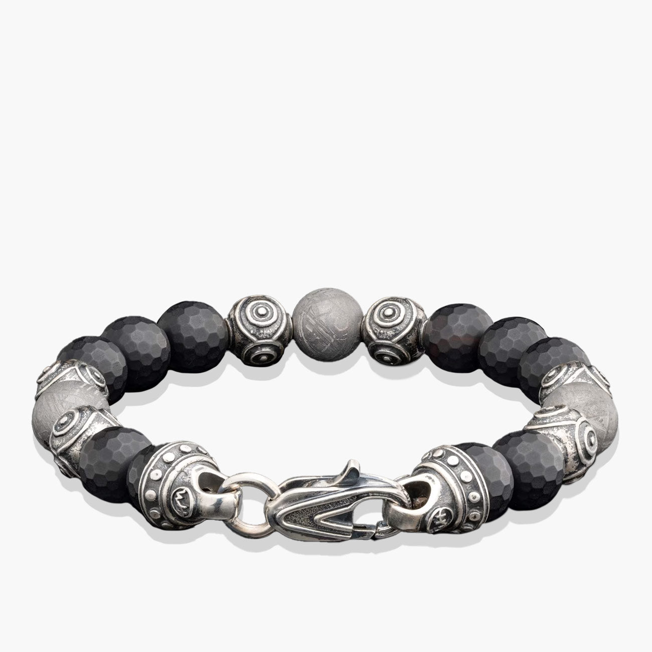 William Henry Monomyth Black Onyx and Meteorite Beaded Bracelet