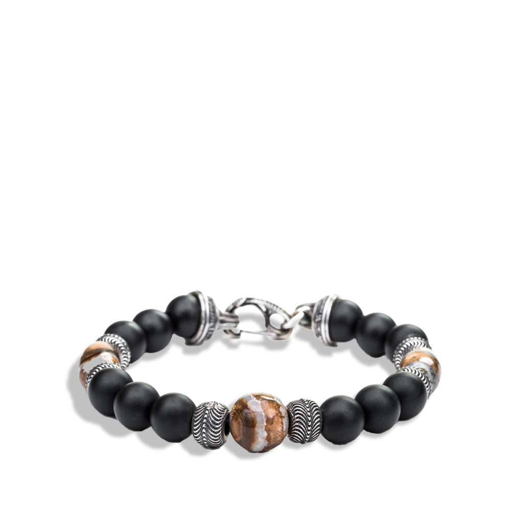 William Henry Ice Age Frosted Black Onyx Beaded Bracelet