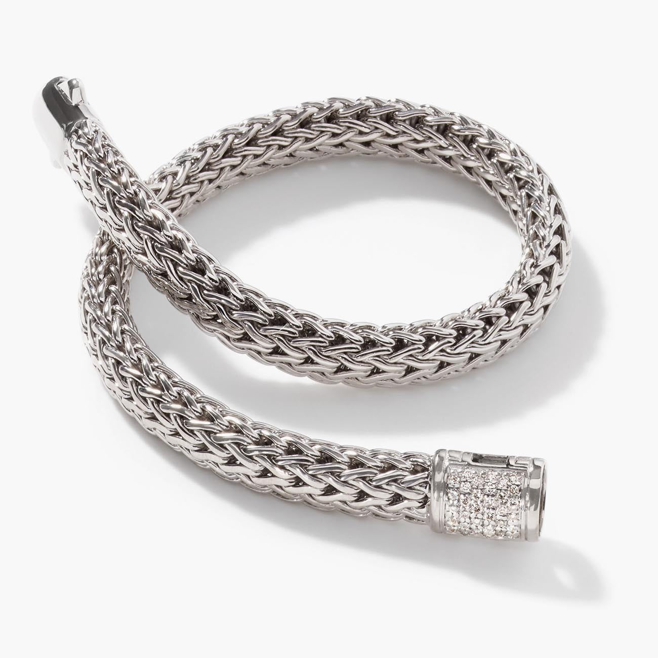 John Hardy Icon 6.50mm Silver Bracelet with Pave Diamond Clasp .17ctw