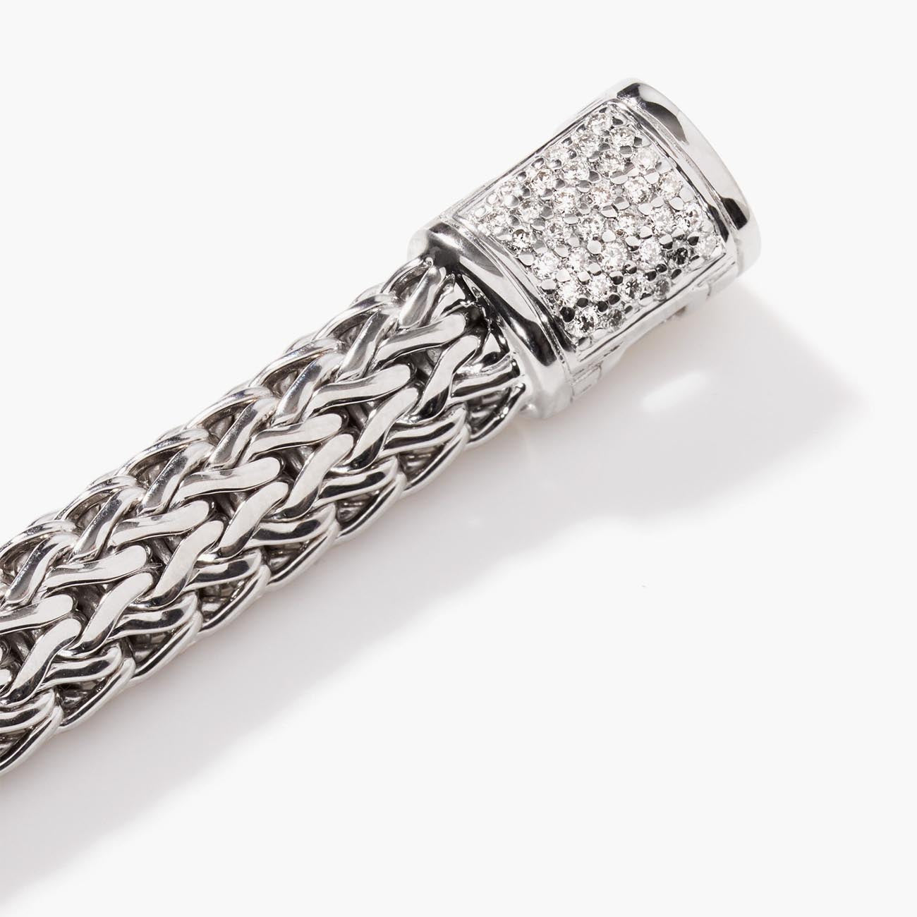 John Hardy Icon 6.50mm Silver Bracelet with Pave Diamond Clasp .17ctw