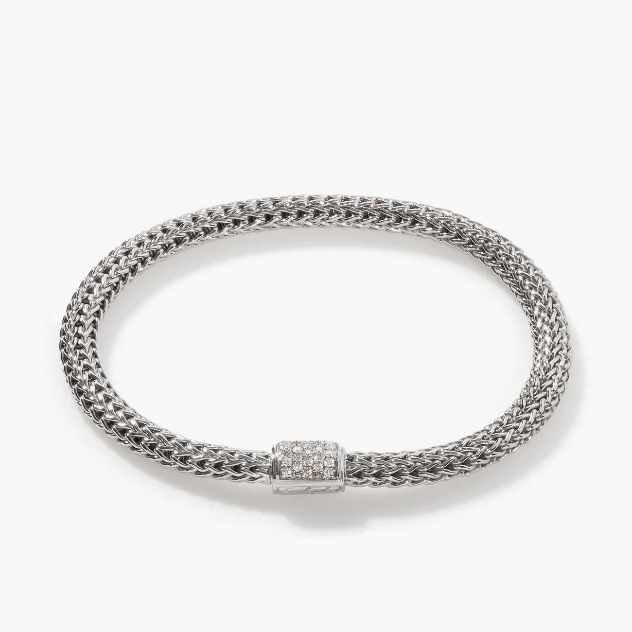 John Hardy Classic Chain 5mm Silver Bracelet with Pave Diamond Clasp .19ctw