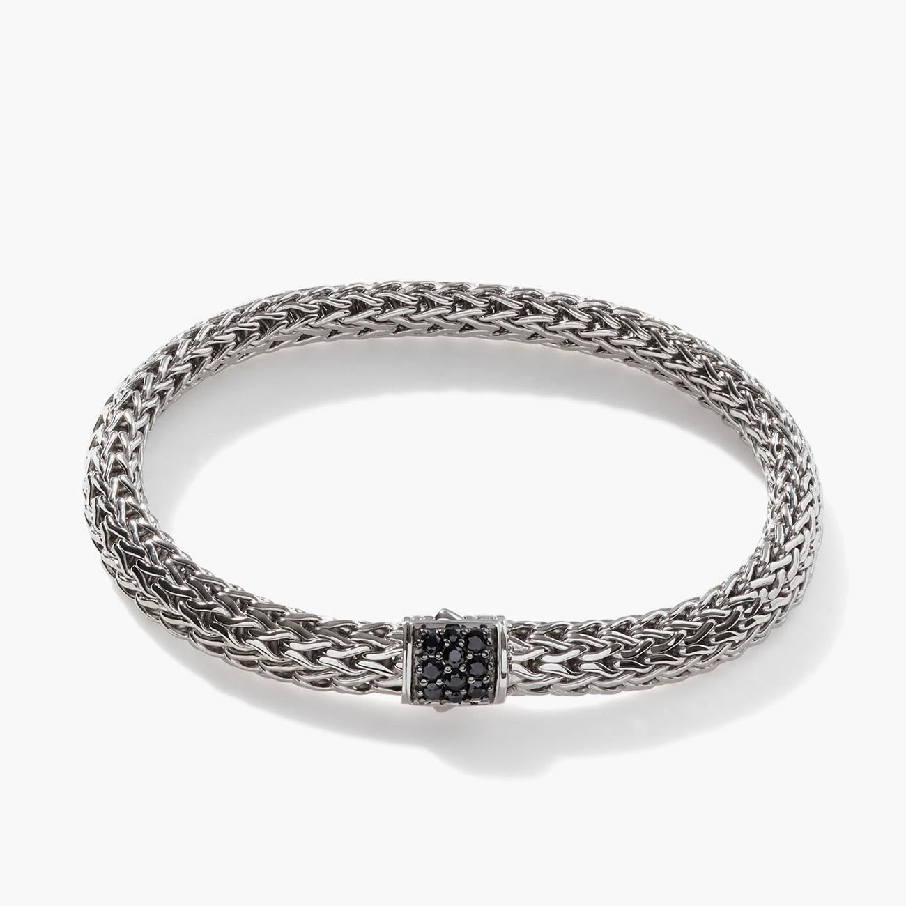 John Hardy Icon Batu 6mm Silver Bracelet with Black Sapphire Clasp