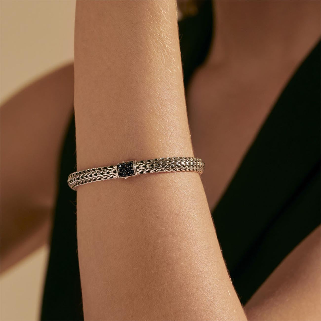 John Hardy Icon Batu 6mm Silver Bracelet with Black Sapphire Clasp